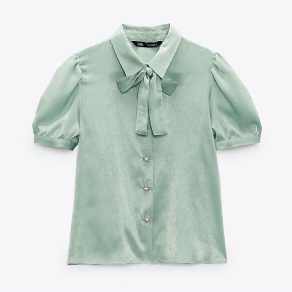 ZARA Satin Blouse With Rhinestone Buttons - Picture 7 of 7